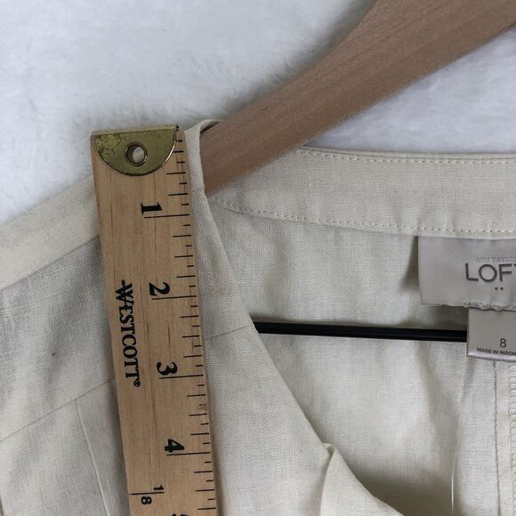 NWT ANN TAYLOR LOFT Linen Cotton Cropped Ruffle Open Jacket Sz 8 Ivory Raw Edge - Picture 6 of 10